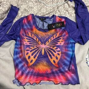 dELiA*s Vibrant Tie-Dye Butterfly Long Sleeve Top